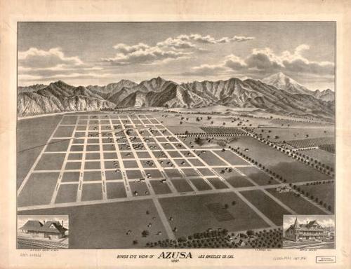 E65 - Birds eye view of Azusa Los Angeles Co Cal 1887