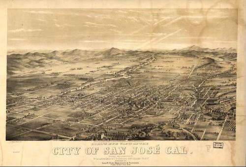 E65 - Birds Eye View of the City of San Jose California - 1869