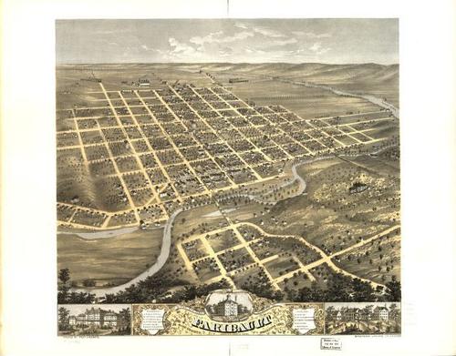 E66 - Birds Eye View of the City of Faribault Rice County Minnesota - Albert Ruger - 1869