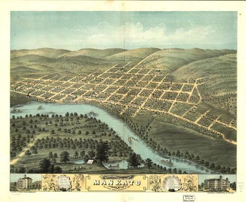 E66 - Birds Eye View of the city of Mankato Blue Earth County Minnesota -1870