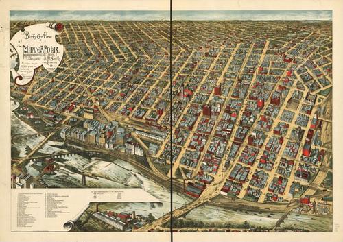 E66 - Birds Eye View of Minneapolis Minnesota - 1891
