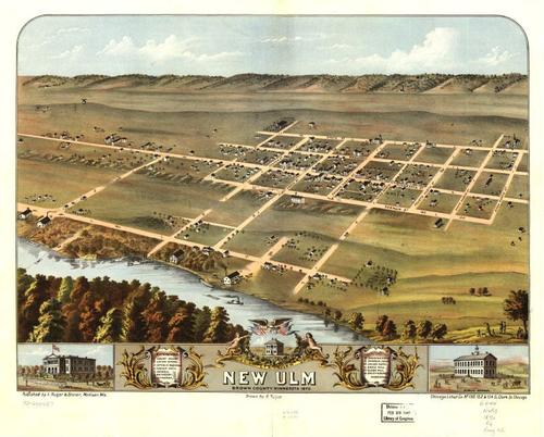E66 - Birds Eye View of New Ulm Brown County Minnesota - 1870