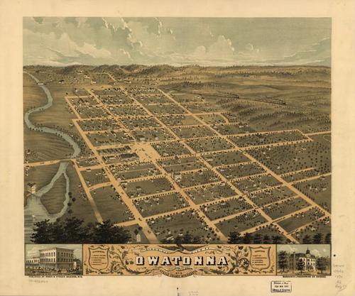 E66 - Birds Eye View of Owatonna Steele County Minnesota - 1870