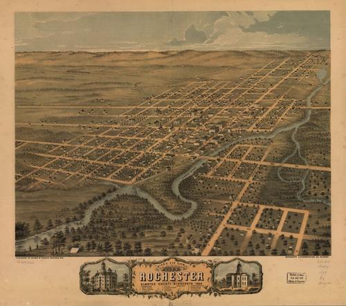 E66 - Birds Eye View of the City  of Rochester Olmsted County Minnesota - 1869