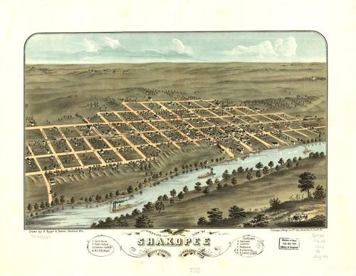 E66 - Birds Eye View of Shakopee Scott County Minnesota - 1869