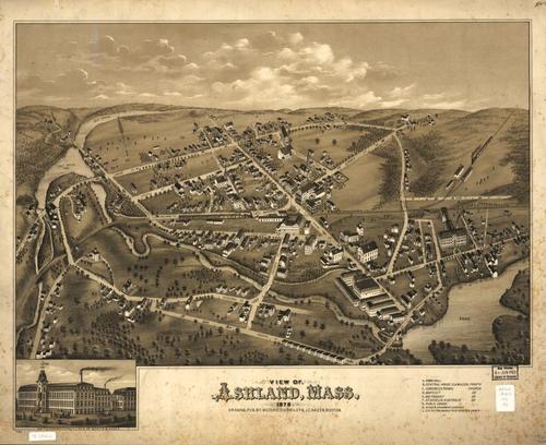 E70 - View of Ashland Massachusetts by OH Bailey in 1878