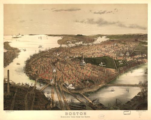 E70 - Boston Birds Eye View from the North by John Bachmann in 1877