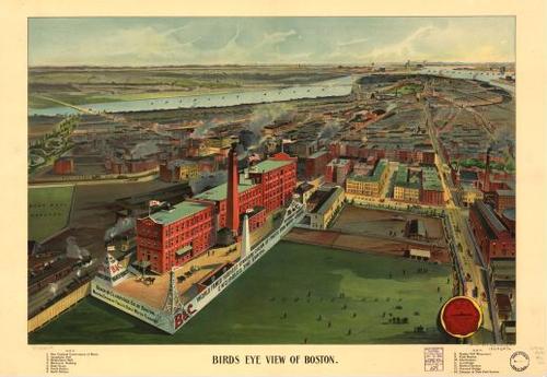 E70 - Birds Eye View of Boston by Geo H Walker and Co in 1902