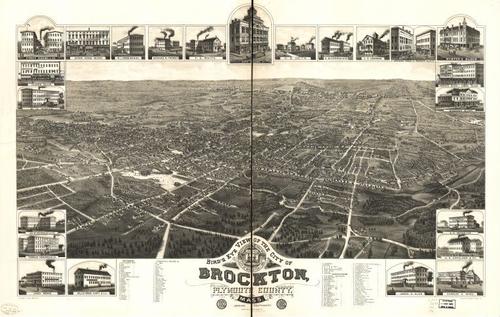 E70 - Birds Eye View of the City of Brockton Plymouth County Massachusetts by JJ Stoner in 1882