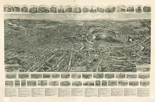 E70 - Aero View of Fitchburg Massachusetts by Thaddeus Mortimer Fowler in 1915