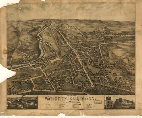 E70 - View of Greenfield Massachusetts by OH Bailey and Co in 1877