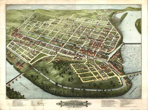 E70 - Birds Eye View of Holyoke Massachusetts by Oakley Hoopes Bailey and JC Hazen in 1877