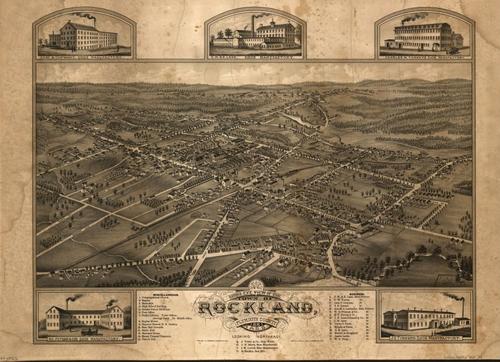 E70 - Birds Eye View of the Town of Rockland Plymouth County Massachusetts - 1881