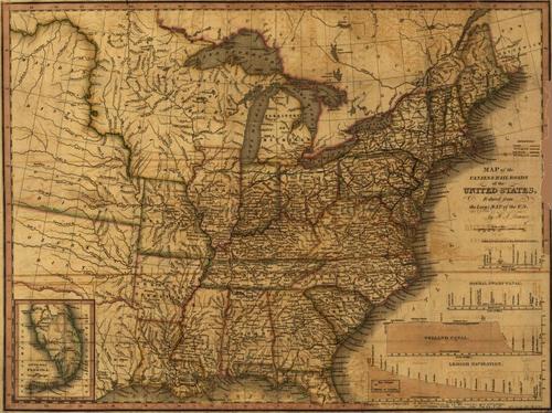 E72 - Map of the Railroads and Canals of the US - Henry Schenck Tanner - 1830