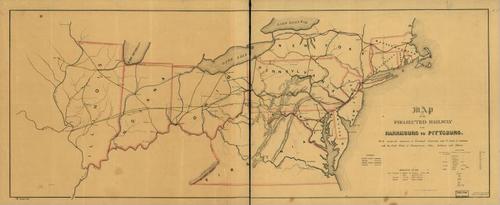 E72 - Map of the Projected Railway from Harrisburg to Pittsburg - JA Sheaff - 1840