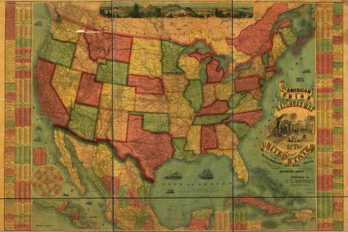 E72 - The American Union Railroad Map of the United States British Possessions West Indies Mexico and Central America - Darius L Guernsey - 1874