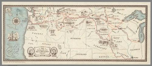 E73 - Map Showing Route of the Lewis and Clark Expedition - WH Gordenier - 1927