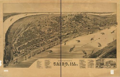 E74 - Perspective Map of the City of Cairo Illinois - Henry Wellge - 1888