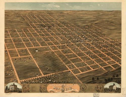 E74 - Birds Eye View of the City of Monmouth Warren County Illinois - A Ruger - 1869