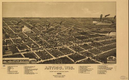 E78 - A Birds Eye View of the City of Antigo Wisconsin County Seat of Langlade County - Beck and Pauli - 1886