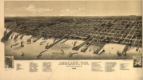 E78 - A Birds Eye View of the City of Ashland Wisconsin County Seat of Ashland County - Beck and Pauli - 1886