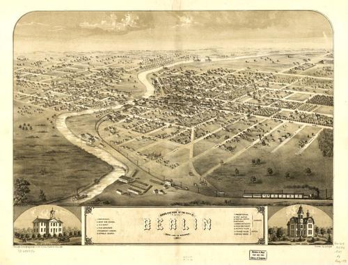 E78 - Birds Eye View of the City of Berlin Green Lake Co Wisconsin - A Ruger - 1867