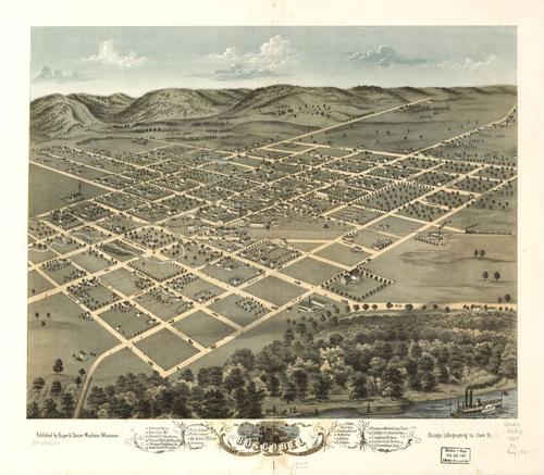 E78 - Birds Eye View of Boscobel Grant Co Wisconsin - Ruger and Stoner - 1869