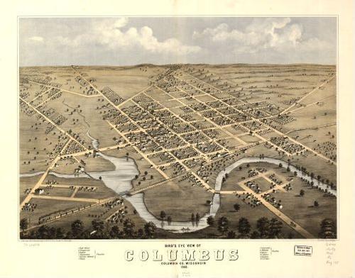 E78 - Birds Eye View of Columbus Columbia Co Wisconsin - Beck and Pauli - 1868