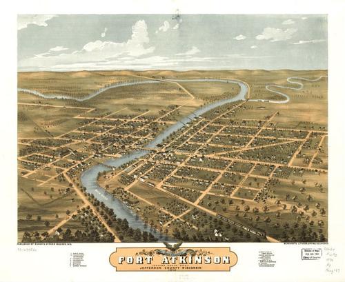 E78 - Birds Eye View of Fort Atkinson Jefferson County Wisconsin - A Ruger - 1870
