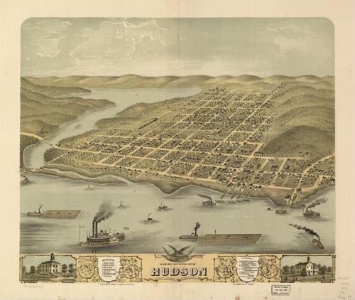 E78 - Birds Eye View of the City of Hudson St Croix County Wisconsin - Ruger and Stoner - 1870