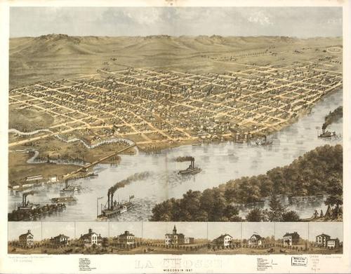 E78 - Birds Eye View of the City of La Crosse Wisconsin - A Ruger - 1867