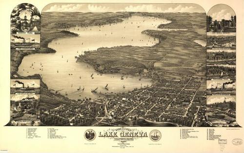 E78 - Birds Eye View of Lake Geneva Walworth Co Wisconsin - Beck and Pauli - 1882