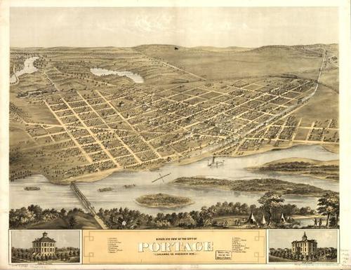 E78 - Birds Eye View of the City of Portage Columbia Co Wisconsin - JJ Stoner - 1868