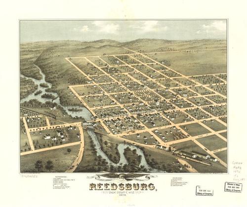 E78 - Birds Eye View of Reedsburg Sauk County Wisconsin - Ruger and Stoner - 1874