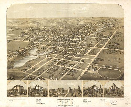 E78 - Birds Eye View of the City of Ripon Fond du Lac Co Wisconsin - A Ruger - 1867