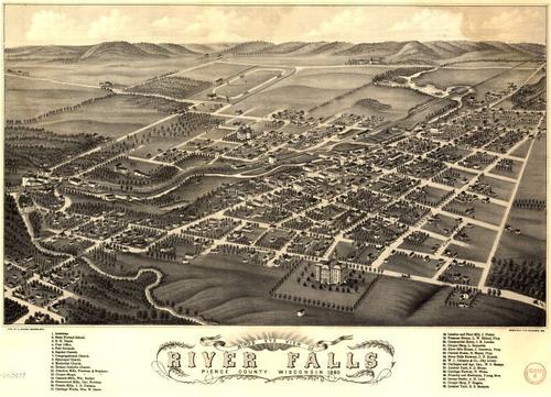 E78 - Birds Eye View of River Falls Pierce County Wisconsin - Beck and Pauli - 1880