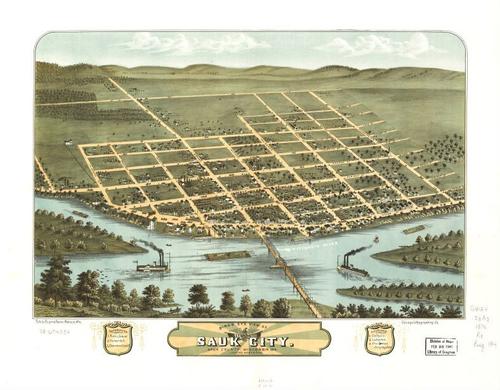 E78 - Birds Eye View of Sauk City Sauk County Wisconsin - Ruger and Stoner  - 1870