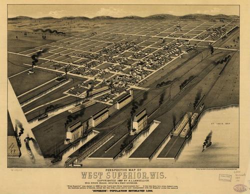 E78 - Perspective Map of West Superior Wisconsin - AL Langellier - 1887