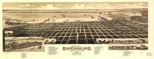 E78 - Birds Eye View of Superior Wisconsin County Seat of Douglas County - Beck and Pauli - 1883