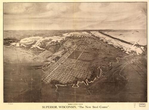 E78 - Birds Eye View Superior Wisconsin the New Steel Center - Bradley Brink Co - 1913