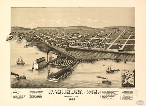 E78 - Birds Eye View of Washburn Wisconsin Bayfield County - Beck and Pauli - 1886