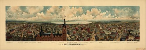 E78 - Panoramic View of Milwaukee Wisconsin Taken from City Hall tower - The Gugler Lithographic Co - 1898