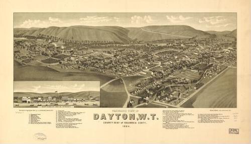 E79 - Panoramic View of Dayton WT County Seat of Columbia County - Beck and Pauli - 1884