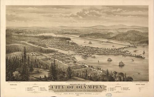E79 - Birds Eye View of the City of Olympia East Olympia and Tumwater Puget Sound Washington Territory - Eli Sheldon Glover - 1879