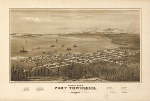 E79 - Birds Eye View of Port Townsend Puget Sound Washington Territory - AL Bancroft - 1878