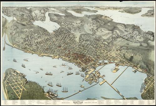 E79 - Birds Eye View of Seattle and Environs King County Wash - Augustus Koch - 1891