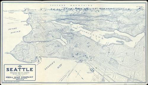 E79 - Seattle Birds Eye View of Portion of City and Vicinity - Edwin C Poland - 1925