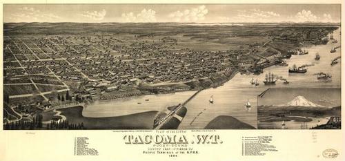 E79 - View of the City of Tacoma WT Puget-Sound County Seat of Pierce City - Beck and Pauli - 1884