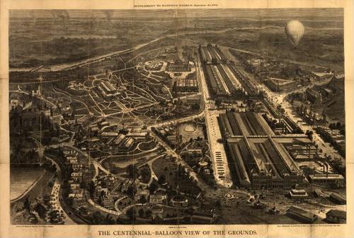 E80 - The Centennial balloon view of the grounds - 1876