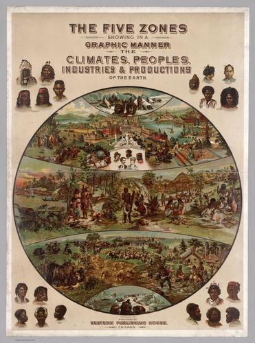 E84 - The Five Zones Showing in a Graphic Manner the Climates, Peoples, Industries & Productions of The Earth.